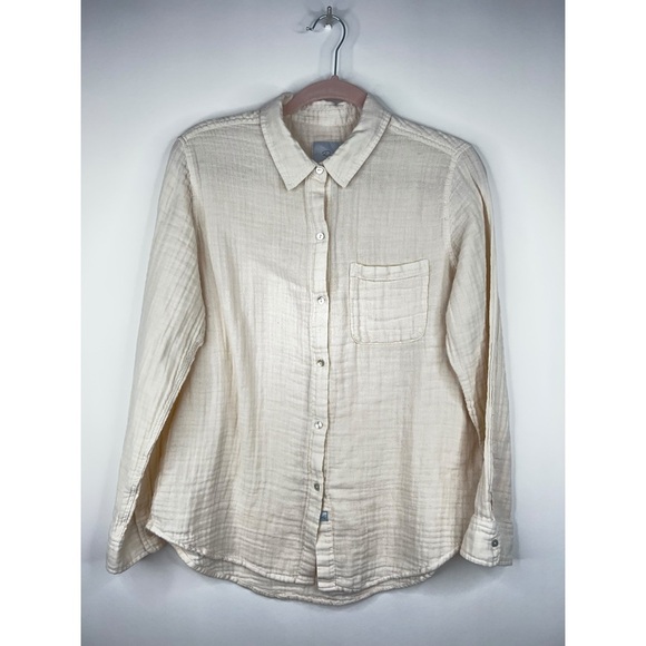 Rails Ellis Button Up Shirt Cream White Sand Long Sleeve Cotton Gauze Large - Picture 1 of 10